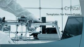  Presentation with precision - Presentation theme consisting of assembling-cnc-laser-cutting-machine background and a sky blue colored foreground