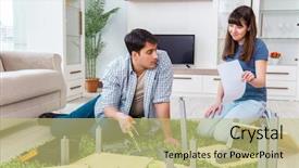  Presentation with assembling wooden furniture furniture - Audience pleasing slide set consisting of assembling furniture at new house backdrop and a yellow colored foreground