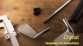  Presentation with club - Beautiful PPT theme featuring assembling golf clubs or golf backdrop and a tawny brown colored foreground