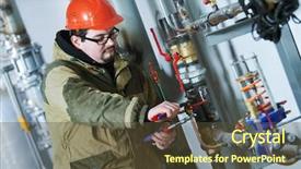  Presentation with circulation - Presentation design consisting of assembly - industrial plumber assembling pipes valves background and a tawny brown colored foreground