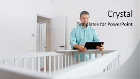  Presentation with happy baby - Theme with assembly - parenthood fatherhood and nursery concept background and a light gray colored foreground