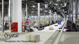  Presentation with workshop - Presentation theme having assembly - people work in modern workshop background and a light gray colored foreground