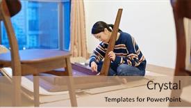  Presentation with home - Slide deck with assembly - woman assemble the table background and a coral colored foreground