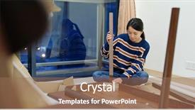  Presentation with home - Colorful PPT theme enhanced with assembly - woman assemble the table backdrop and a coral colored foreground