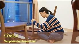  Presentation with home - PPT layouts enhanced with assembly - woman assemble the table background and a tawny brown colored foreground