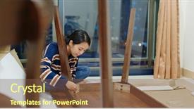  Presentation with home - PPT layouts featuring assembly - woman assemble the table background and a tawny brown colored foreground