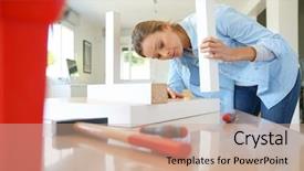  Presentation with diy - Presentation theme with assembly - woman doing diy work assembling background and a coral colored foreground
