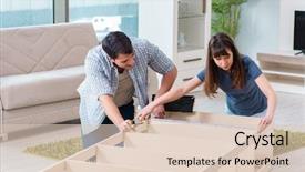  Presentation with furniture - Beautiful PPT layouts featuring assembly - young family assembling furniture backdrop and a lemonade colored foreground