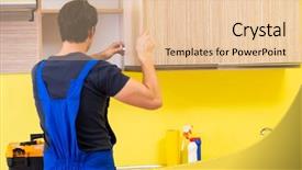  Presentation with kitchen furniture - Amazing PPT layouts having assembly - young service contractor assembling kitchen backdrop and a lemonade colored foreground