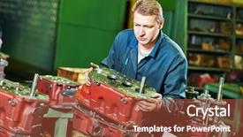  Presentation with gear box - Slide deck having assembly gears - adult experienced industrial worker assembling background and a red colored foreground