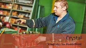  Presentation with manufacture - Slide deck enhanced with assembly gears - industrial worker assembler with gearbox background and a  colored foreground