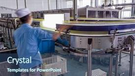  Presentation with plant issue - PPT theme consisting of bottle assembly line - drinks production plant in china background and a ocean colored foreground