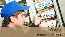  Presentation with fuse - Slide set with electrician builder engineer screwing equipment background and a coral colored foreground