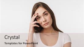  Presentation with beautiful young woman getting face - Amazing slides having assertive - portrait of a bored beautiful backdrop and a soft green colored foreground