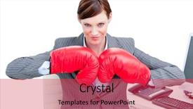  Presentation with boxing fight - Amazing theme having assertiveness - confident businesswoman preparing to fight backdrop and a red colored foreground