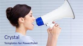  Presentation with yelling - Presentation theme featuring assertiveness - confident businesswoman yelling background and a sky blue colored foreground