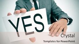  Presentation with man in suit and tie - Slide set enhanced with assertiveness - man wearing a suit sitting background and a soft green colored foreground