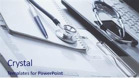  Presentation with medical desk - Slide deck having assertiveness - medical stethoscope laptop folder background and a sky blue colored foreground