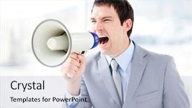  Presentation with assertiveness - Beautiful slides featuring assertiveness - portrait of an angry businessman backdrop and a light blue colored foreground