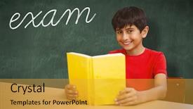  Presentation with green chalkboard - Presentation design consisting of assesment - word exam and portrait background and a yellow colored foreground