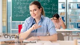  Presentation with math students - Slide set enhanced with assessment learning - young students taking the math background and a soft green colored foreground