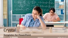  Presentation with math students - Slide set with assessment learning - young students taking the math background and a coral colored foreground