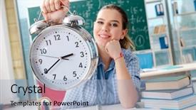  Presentation with student - Cool new PPT layouts with assessments class - female student sitting backdrop and a  colored foreground