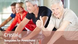  Presentation with man riding big bike motor - Audience pleasing presentation theme consisting of assessments class - happy senior man in gym backdrop and a coral colored foreground