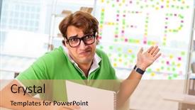  Presentation with exam - PPT layouts with assessments class - student struggling at the exam background and a coral colored foreground