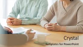  Presentation with aged - Presentation theme consisting of asset - businessman explaining to a middle-aged background and a coral colored foreground