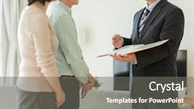  Presentation with aged - Slide set featuring asset - businessman explaining to a middle-aged background and a gray colored foreground