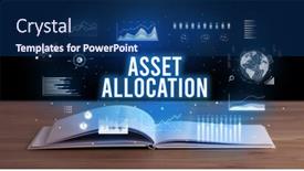  Presentation with business-book - Presentation theme featuring asset-allocation-inscription-coming-out background and a navy blue colored foreground