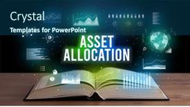  Presentation with business book - Cool new slides with asset-allocation-inscription-coming-out backdrop and a ocean colored foreground