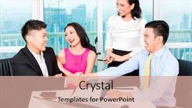  Presentation with counseling - Colorful presentation theme enhanced with asset family - asian banker team counseling client backdrop and a coral colored foreground