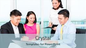  Presentation with counseling - Colorful PPT theme enhanced with asset family - asian banker team counseling client backdrop and a  colored foreground