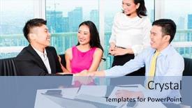  Presentation with counseling - Amazing theme having asset family - asian banker team counseling client backdrop and a light blue colored foreground