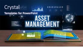  Presentation with asset management - Colorful presentation theme enhanced with asset-management-inscription-coming-out backdrop and a navy blue colored foreground