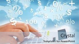  Presentation with business calculator - Beautiful PPT theme featuring asset mapping - hands of business people backdrop and a light blue colored foreground