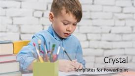  Presentation with homework - Slide deck with assignment - boy doing homework having background and a light gray colored foreground