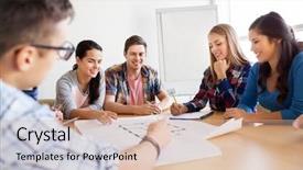  Presentation with data meeting education - Amazing slide set having assignment - education architecture and people concept backdrop and a coral colored foreground