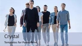  Presentation with group of people silhouettes walking - Slide deck having assignment - group of young people walking background and a light blue colored foreground