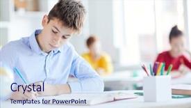  Presentation with paper making - Beautiful presentation featuring assignment - serious schoolboy with pencil making backdrop and a sky blue colored foreground