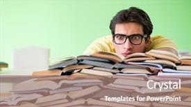  Presentation with many books - Cool new PPT theme with assignment - student with too many books backdrop and a coral colored foreground