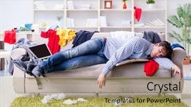  Presentation with messy - Slide deck consisting of assignment - young man working studying background and a yellow colored foreground