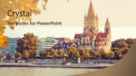  Presentation with church - Audience pleasing PPT theme consisting of assisi at mexikoplatz vienna austria backdrop and a yellow colored foreground