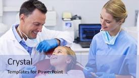  Presentation with dentist - Beautiful presentation theme featuring assistant - dentist and nurse interacting backdrop and a light blue colored foreground