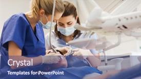  Presentation with patient - PPT theme having assistant - female dentists treating patient girl background and a ocean colored foreground