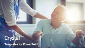  Presentation with helping man - Theme featuring assistant - female doctor helping senior man background and a ocean colored foreground