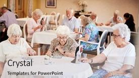  Presentation with seniors - PPT theme having assistant - group of seniors playing game background and a soft green colored foreground