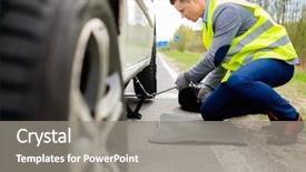 Presentation with roadside - Presentation theme consisting of assistant - man changing wheel background and a gray colored foreground